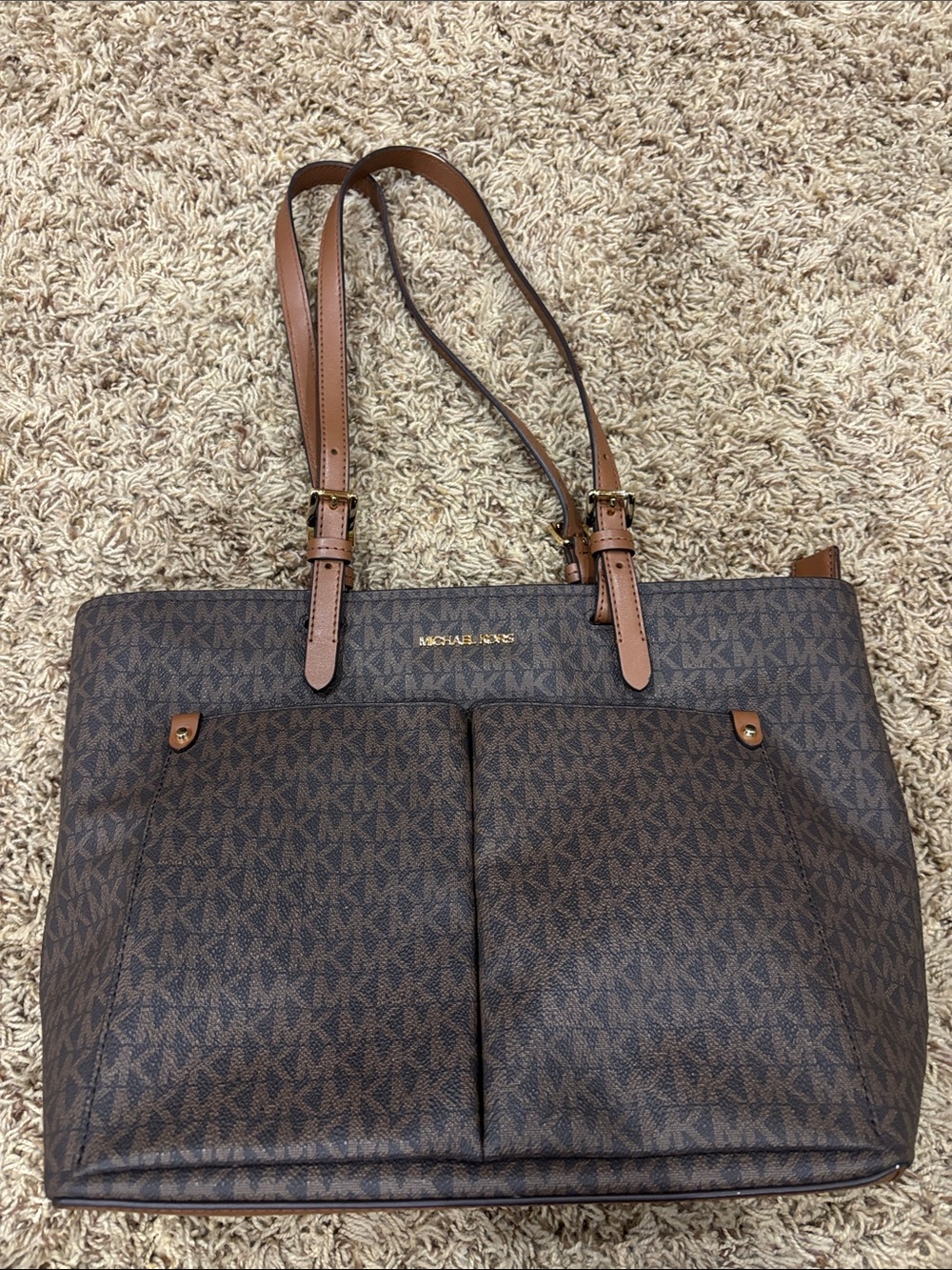 Michael Kors Brown Monogram Tote with Front Pockets